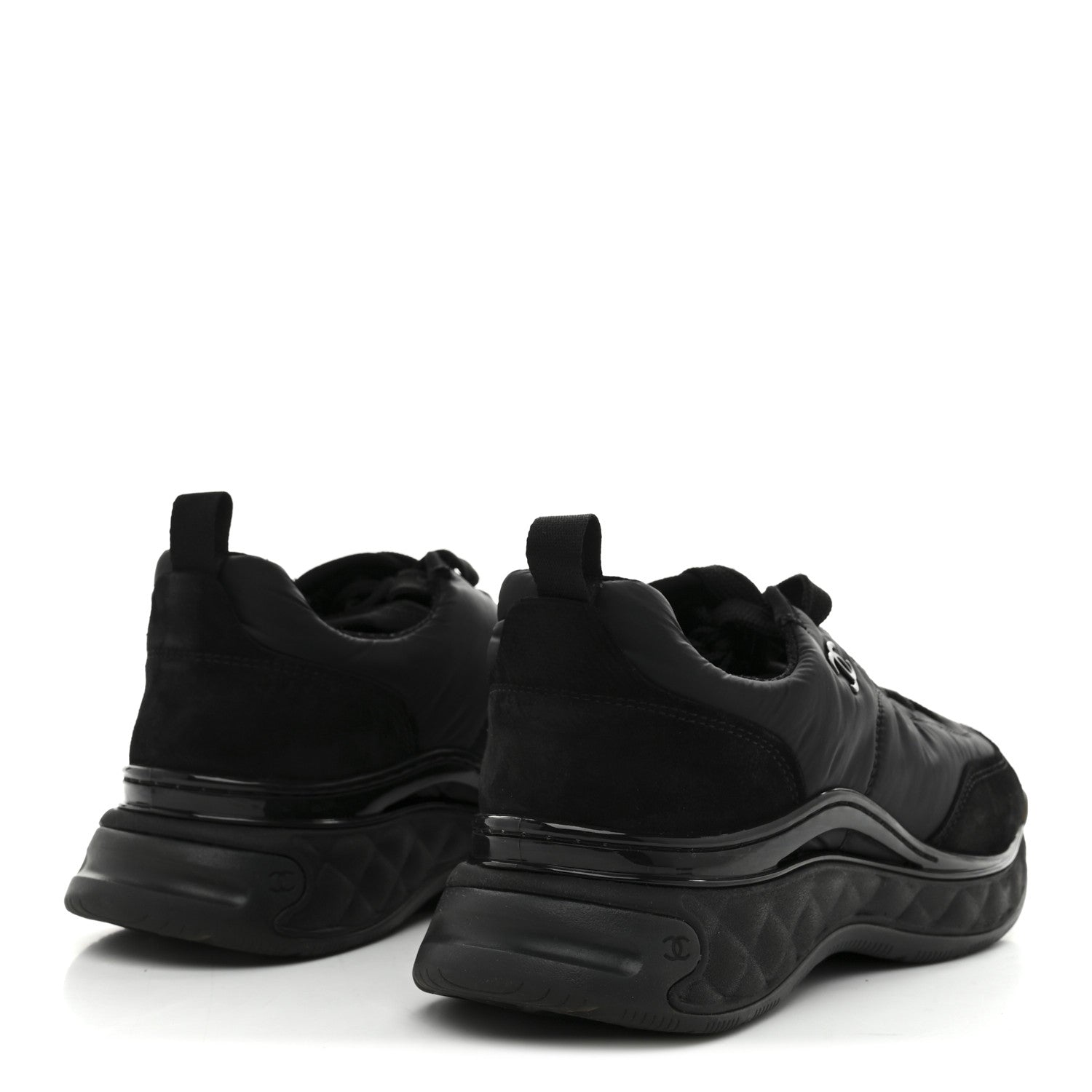 Chanel Nylon Suede Calfskin CC Sneakers 38 Black 5 of 9