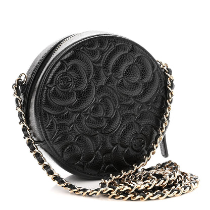 Chanel Caviar Camellia Embossed Round Clutch With Chain Black 3 of 10
