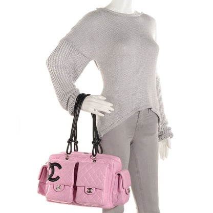 Chanel Calfskin Quilted Large Cambon Multipocket Reporter Pink Black 2 of 7