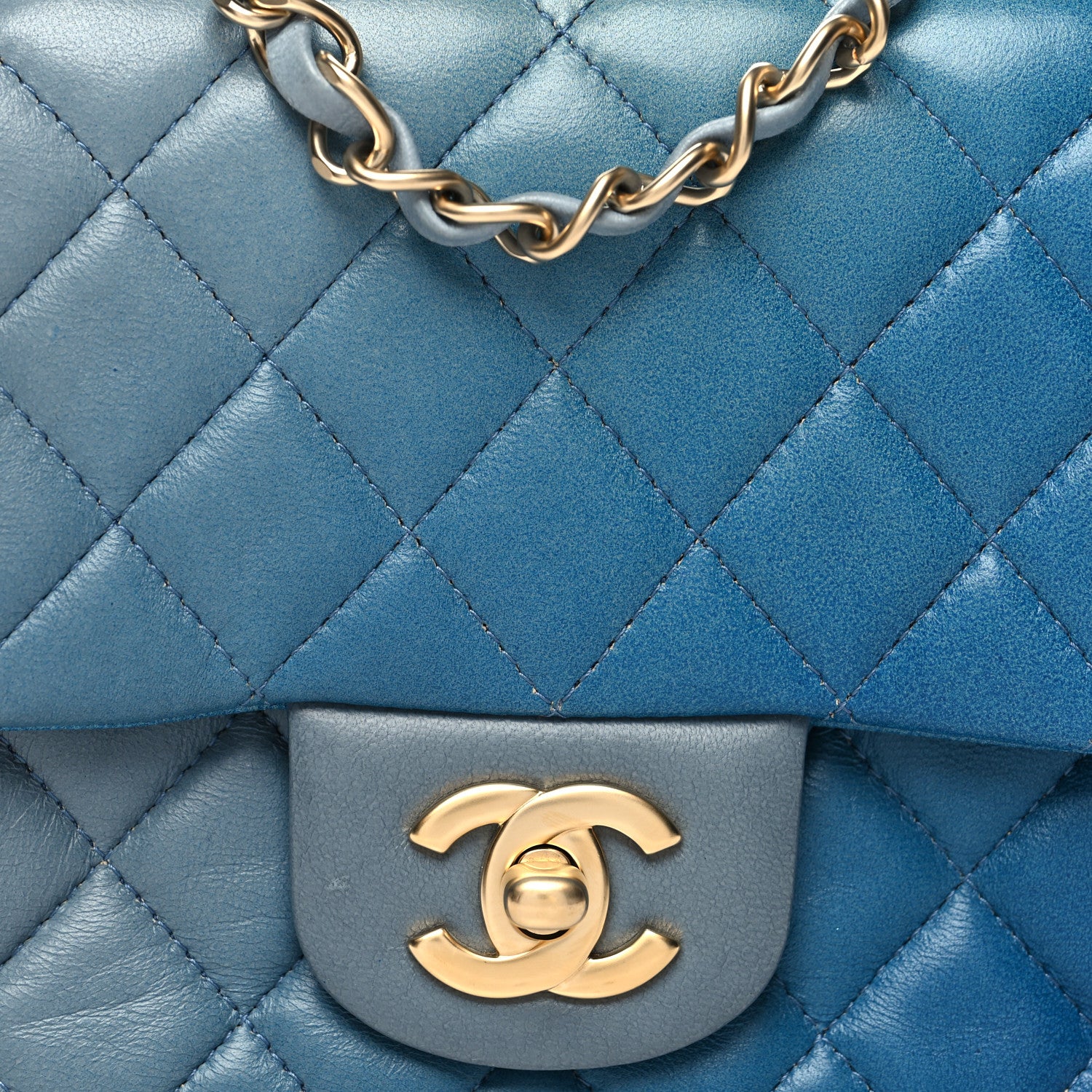 Chanel Lambskin Degrade Quilted Mini Square Flap Light Blue 8 of 11