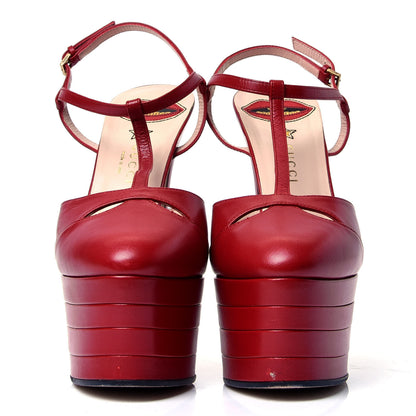 Gucci Malaga Kid T Strap Platform Pumps 40 Hibiscus Red 2 of 6