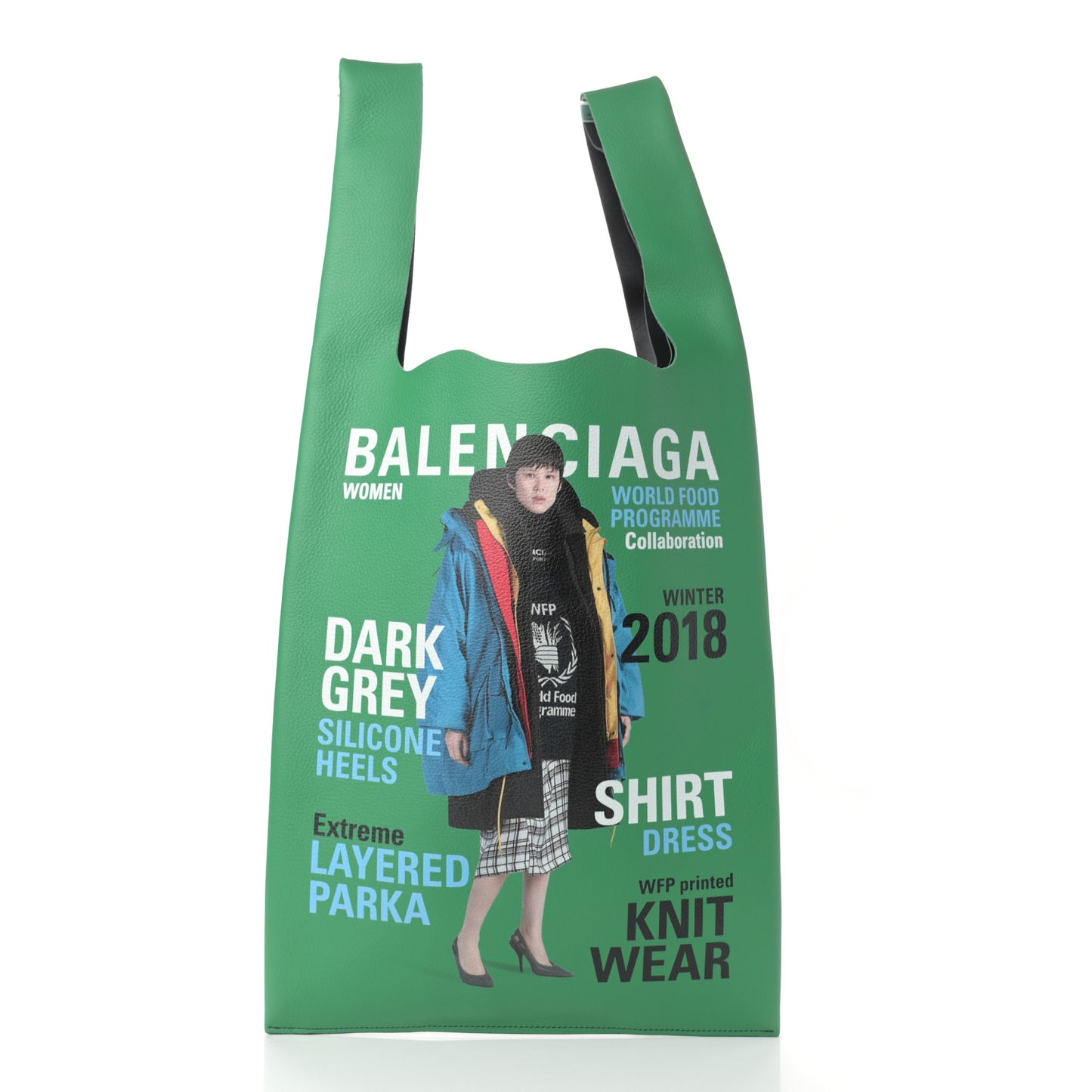 Grained Calfskin Winter 18 Campaign Medium Supermarket Tote Green Black
