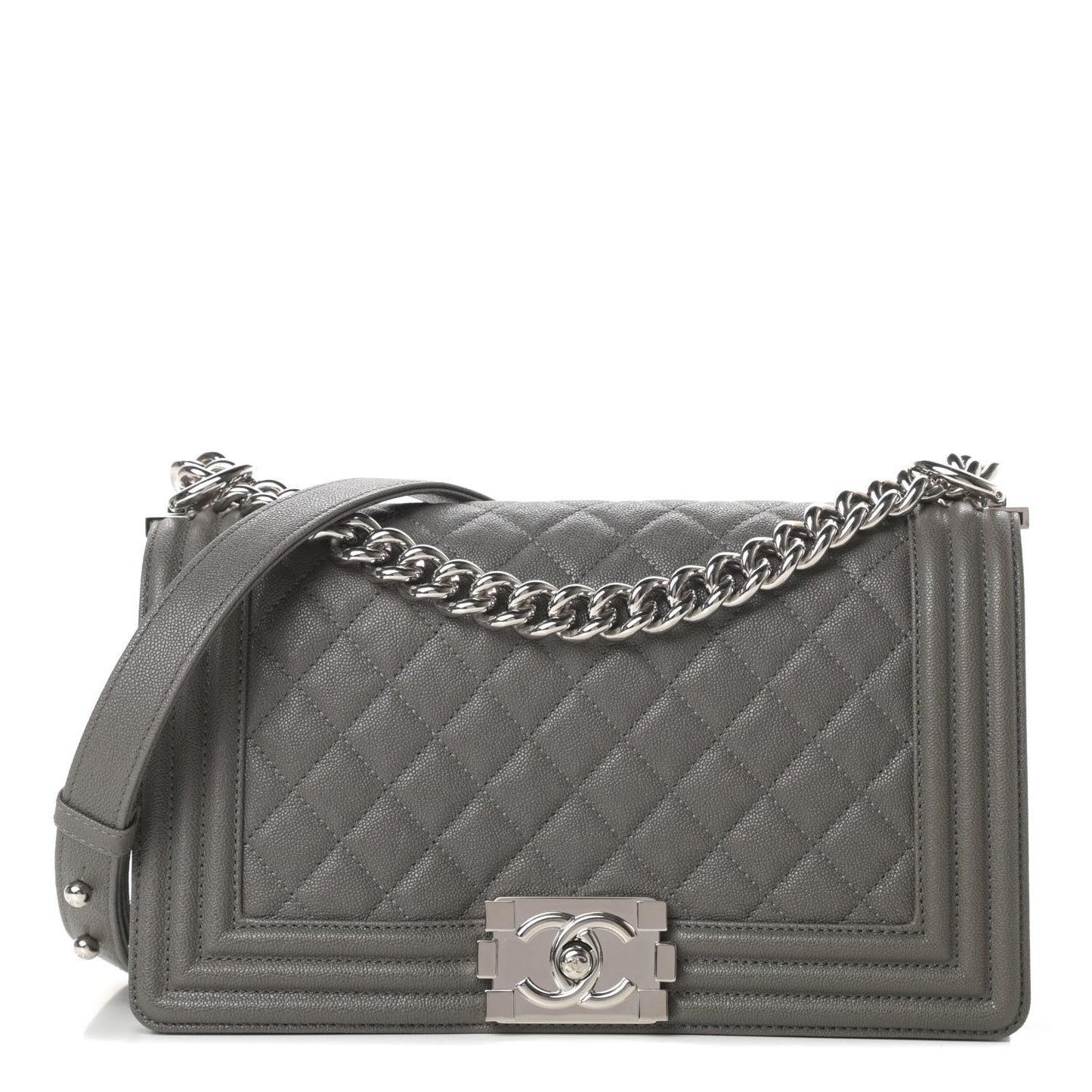 Caviar Quilted Medium Boy Flap Grey