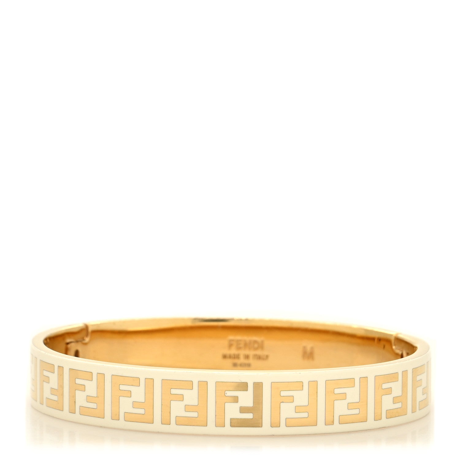 Fendi Brass Enamel FF Bracelet M White Gold 1 of 5