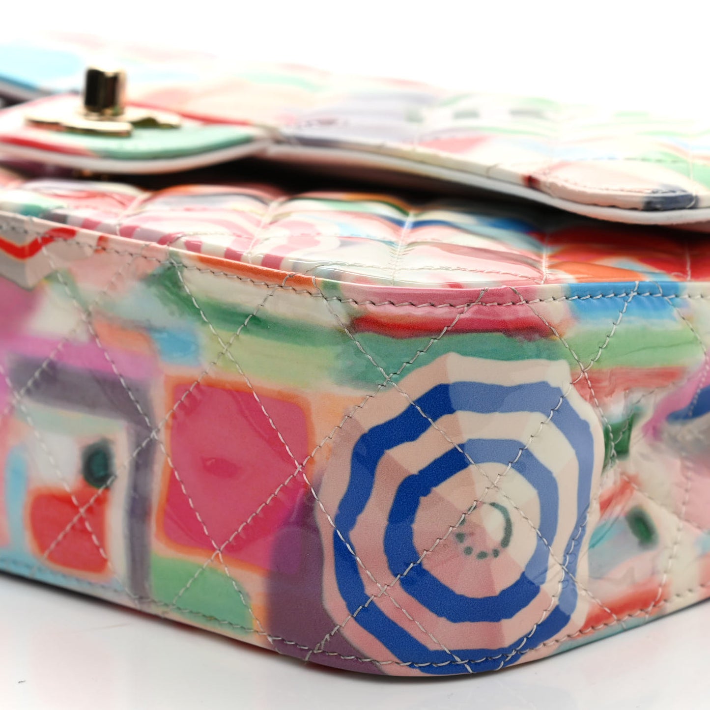 Printed Patent Quilted Rainbow Medium Double Flap Multicolor