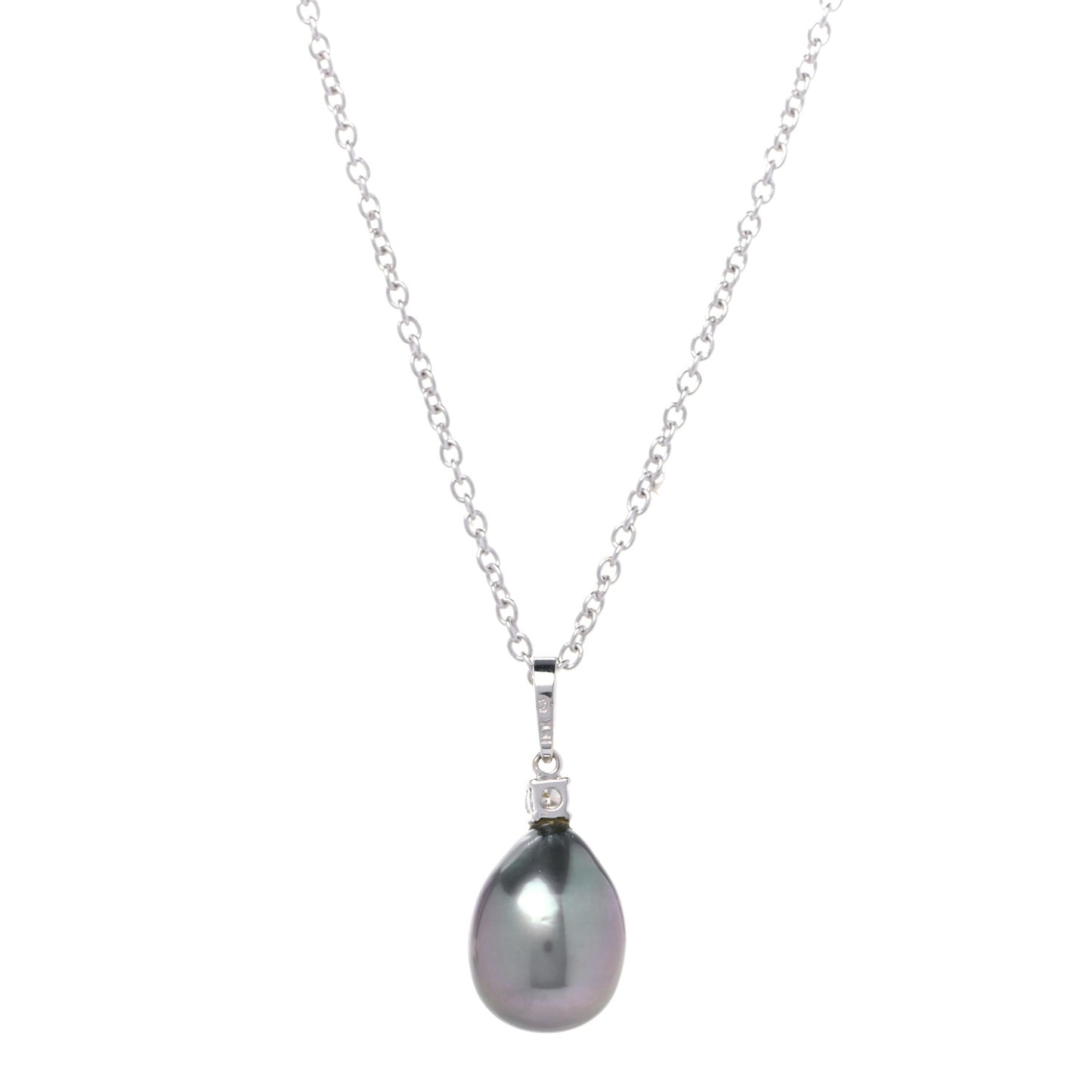 18K White Gold Diamond Black South Sea Pearl 10.5mm Pendant Necklace