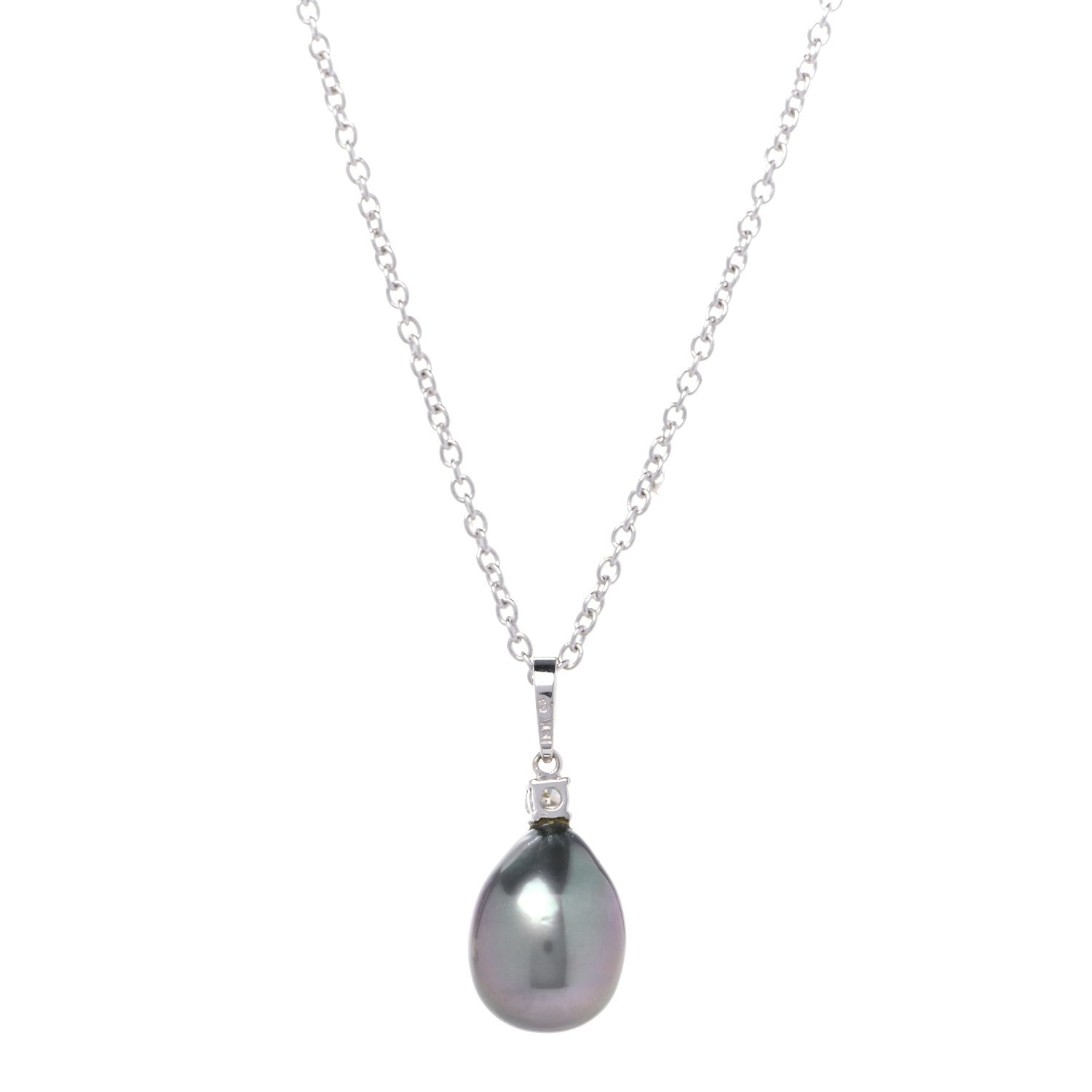 Mikimoto 18K White Gold Diamond Black South Sea Pearl 10.5mm Pendant Necklace 3 of 6