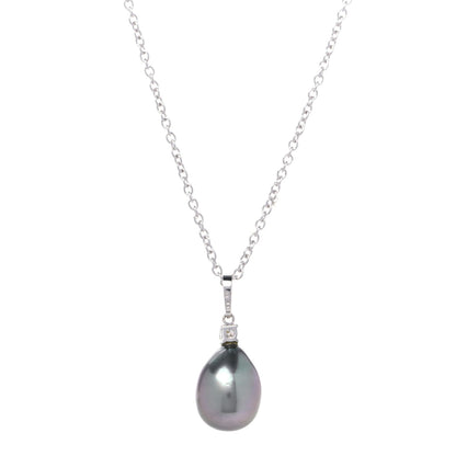 Mikimoto 18K White Gold Diamond Black South Sea Pearl 10.5mm Pendant Necklace 3 of 6