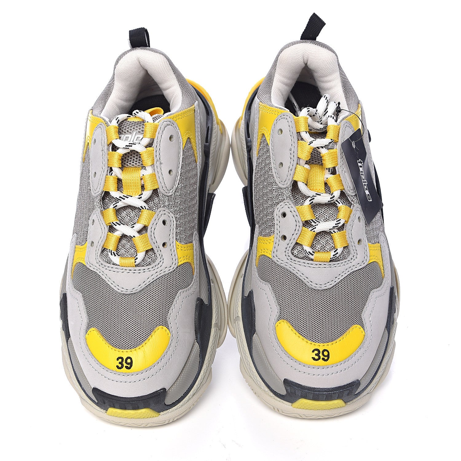 Balenciaga Fabric Mesh Womens Triple S Sneakers 39 Yellow Grey White 5 of 9