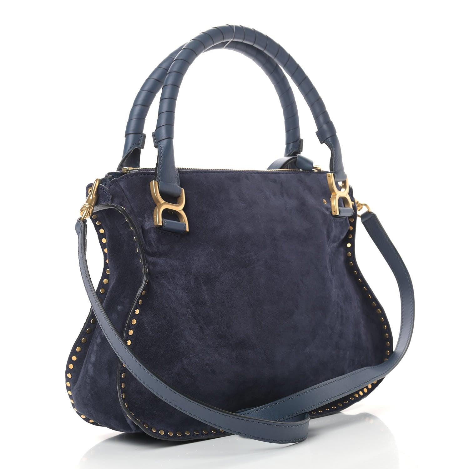 Chloe Suede Calfskin Braided Medium Marcie Satchel Navy 3 of 10