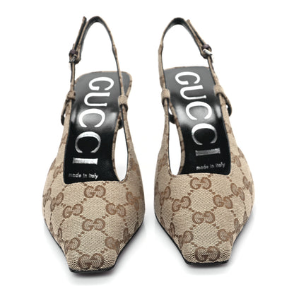 Gucci Monogram Malga Kid Square G 75mm Slingback Pumps 35 Beige Ebony New Acero 2 of 9