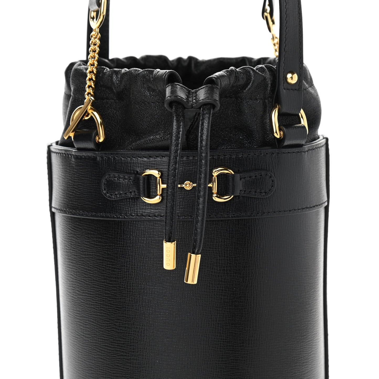 Azalea Sakai Calfskin Small Horsebit 1955 Drawstring Bucket Bag Black