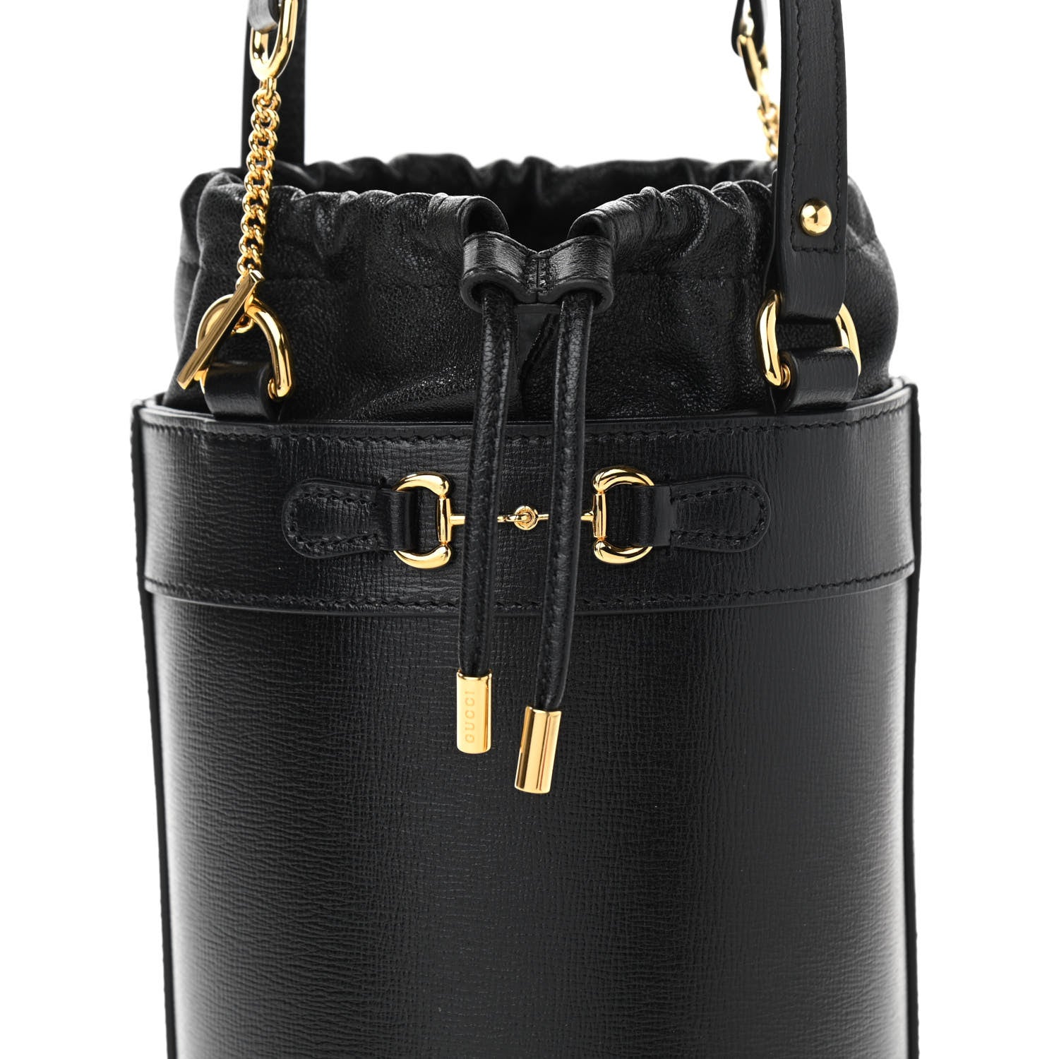 Gucci Azalea Sakai Calfskin Small Horsebit 1955 Drawstring Bucket Bag Black 9 of 12