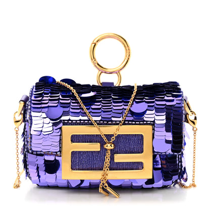 Fendi Sequin Paillettes Shiny Nappa Sex and the City Nano Maxi Buckle Baguette Charm Viola Purple 1 of 11
