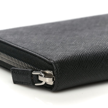 Prada Saffiano Large Zip Around Travel Wallet Black 16 of 20