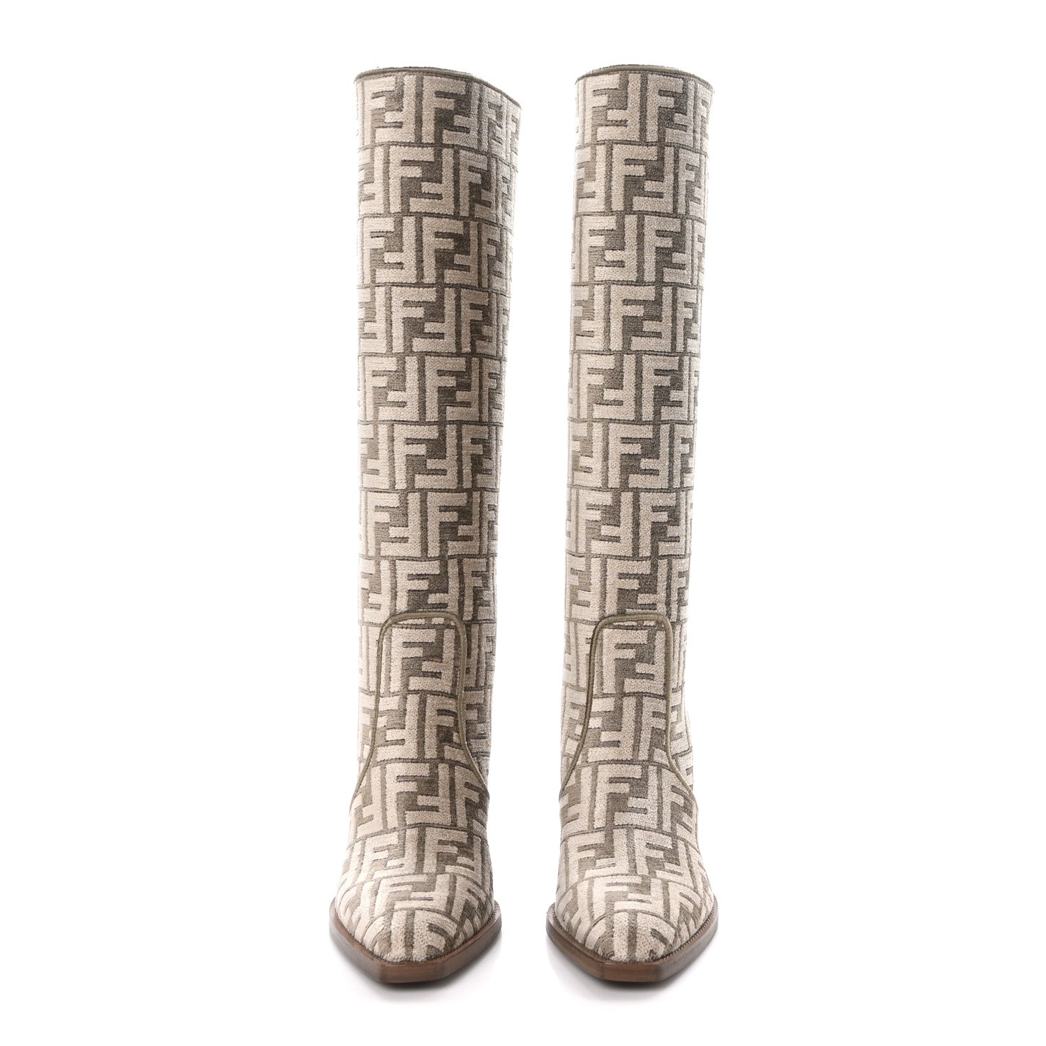 Fendi Chenille Jacquard FF 110mm Cut Baguette Knee Boots 37 Tortora Nuvola 38 Tortora Nuvola 2 of 7