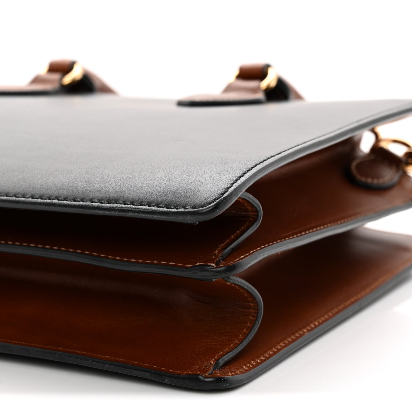 Calfskin Small Top Handle Bag Navy Brown
