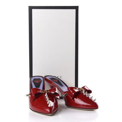 Gucci Patent GG Bow Sadie Spike Mid Heel Mules 37 Red 10 of 10