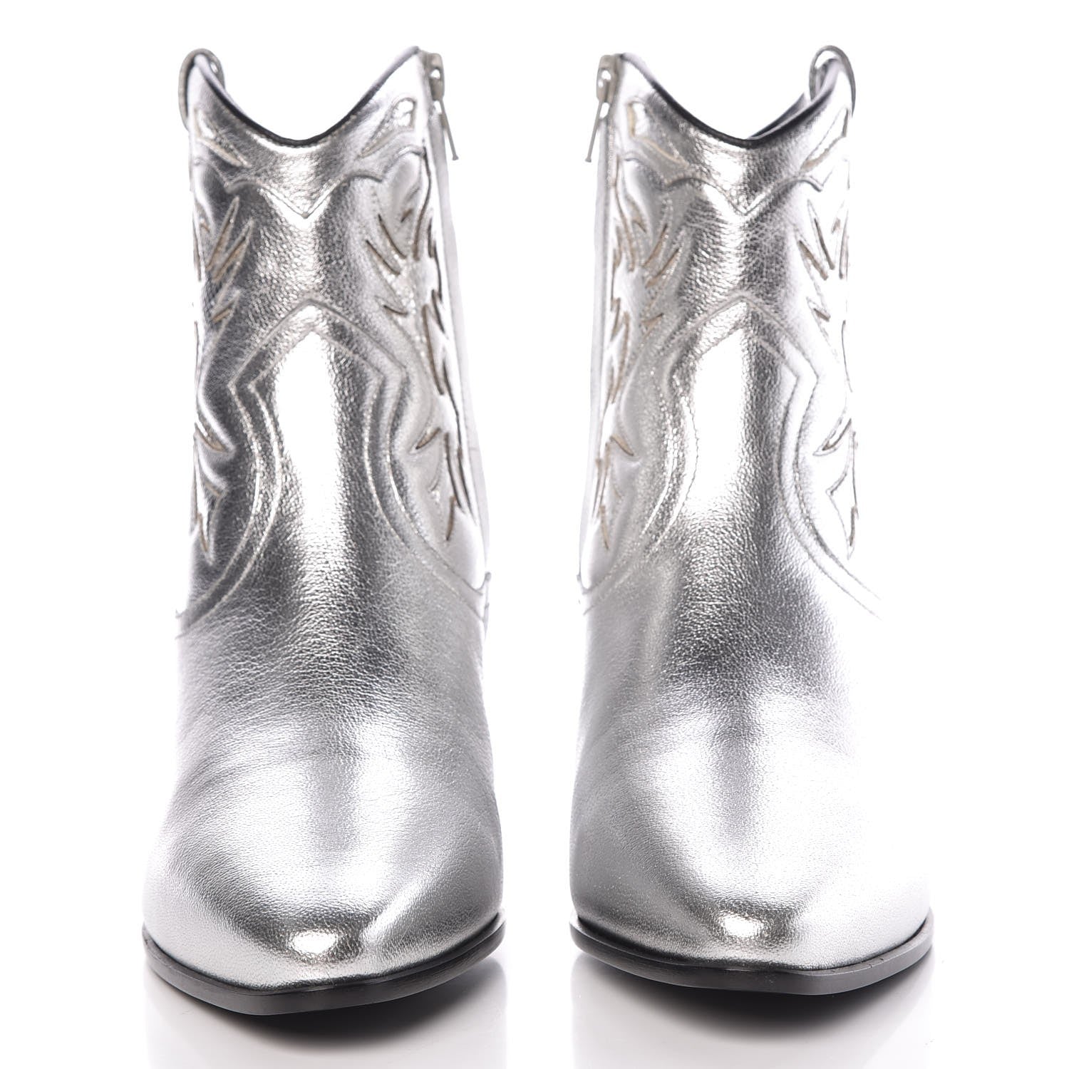 Saint Laurent Metallic Calfskin Rock 40 Cowboy Ankle Boots 38.5 Argento 2 of 9