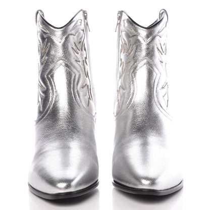 Saint Laurent Metallic Calfskin Rock 40 Cowboy Ankle Boots 38.5 Argento 2 of 9