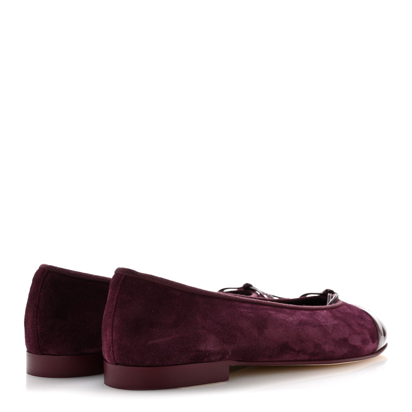Suede Patent Calfskin Cap Toe CC Ballerina Flats 40 Burgundy