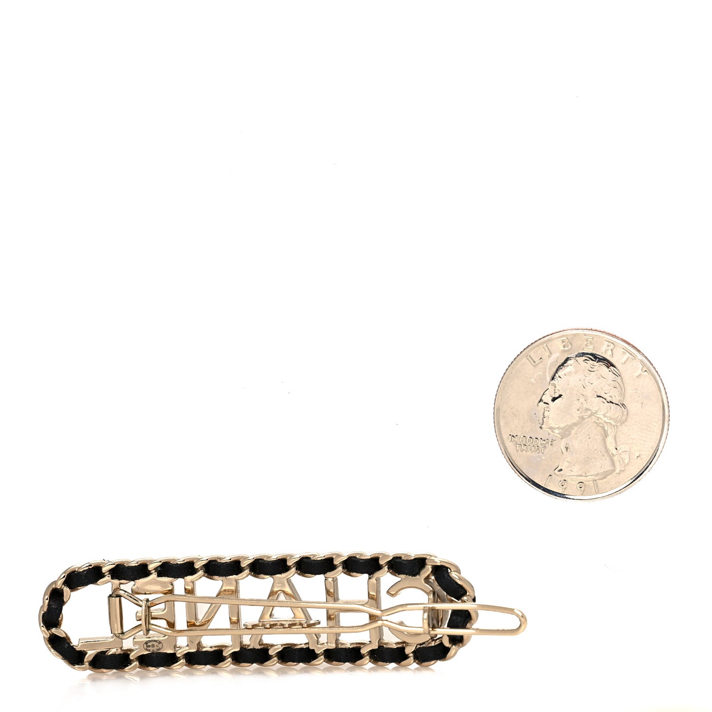 Metal Lambskin Vintage Allure Logo Hair Clip Black Gold