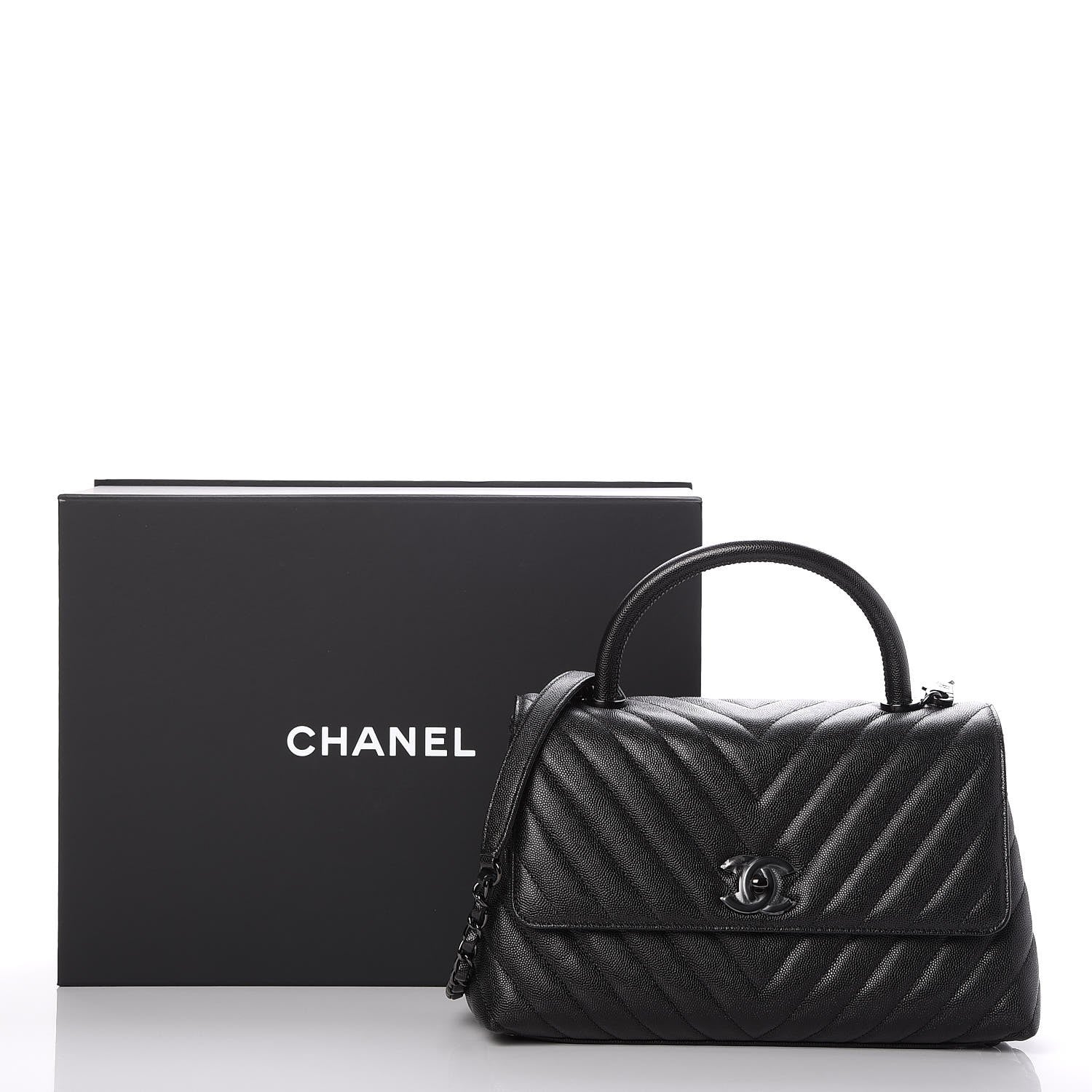 Chanel Caviar Chevron Quilted Small Coco Handle Flap So Black 8 of 8