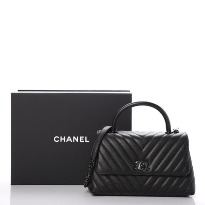Chanel Caviar Chevron Quilted Small Coco Handle Flap So Black 8 of 8