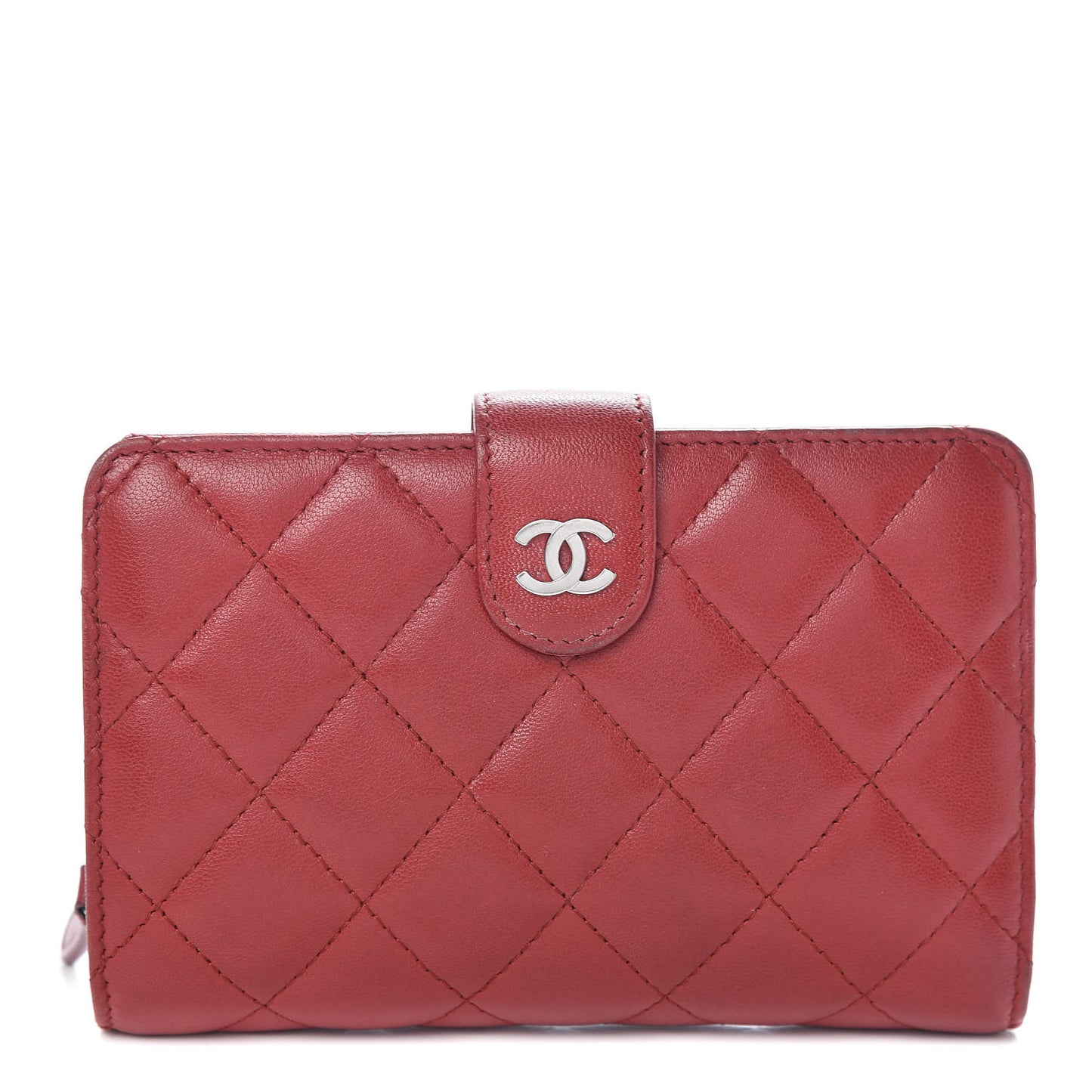 Lambskin Quilted Zipped Pocket Wallet Red