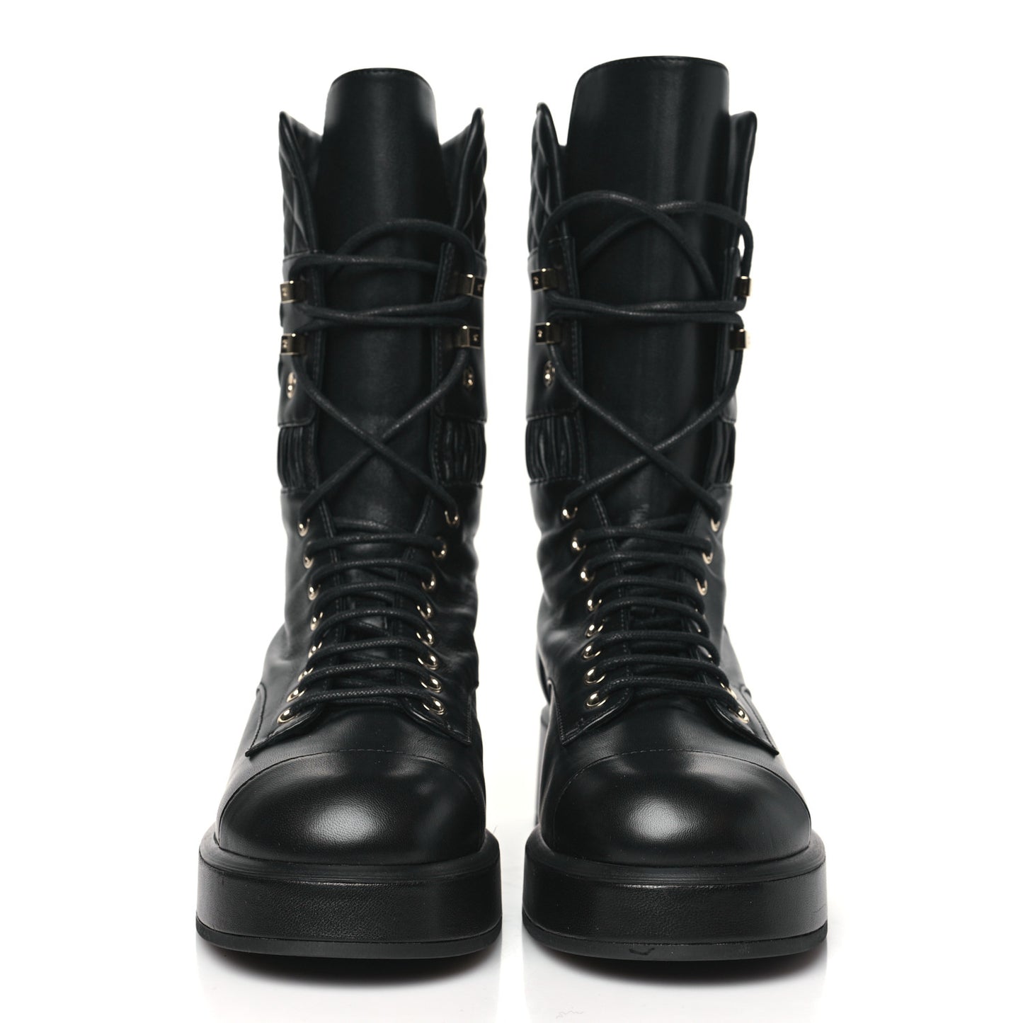 Lambskin Quilted CC Lace Up Combat Boots 38 Black