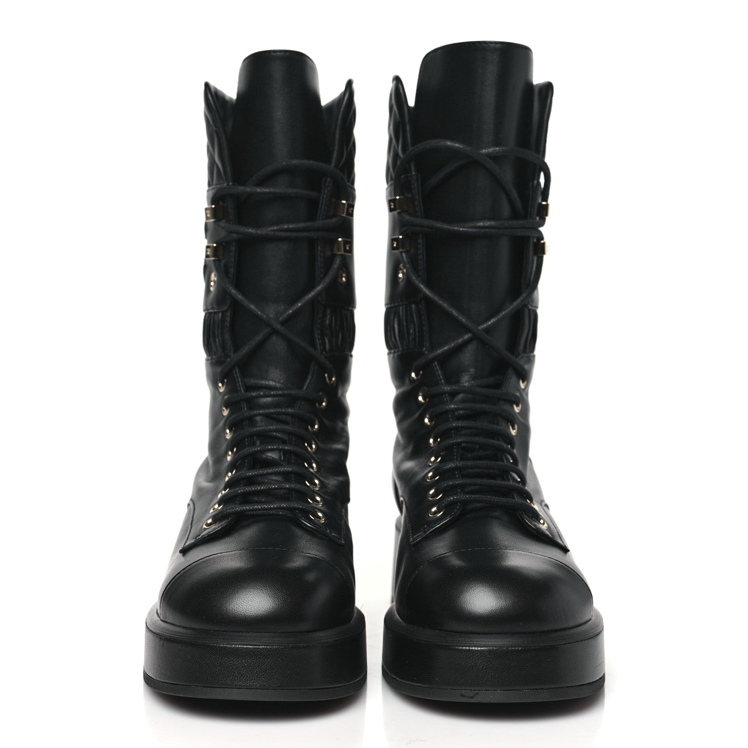 Chanel Lambskin Quilted CC Lace Up Combat Boots 38 Black 2 of 7