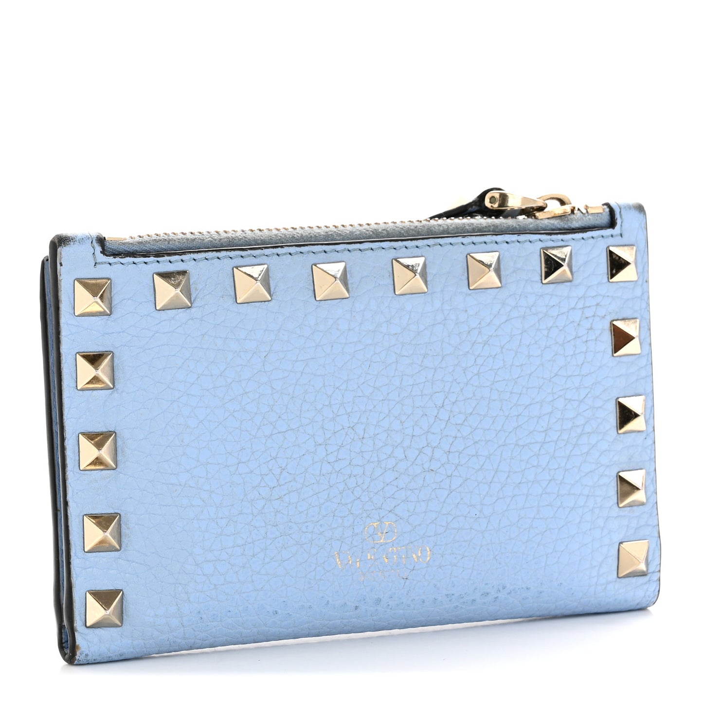Grainy Calfskin Rockstud Coin Purse Card Holder Niagara