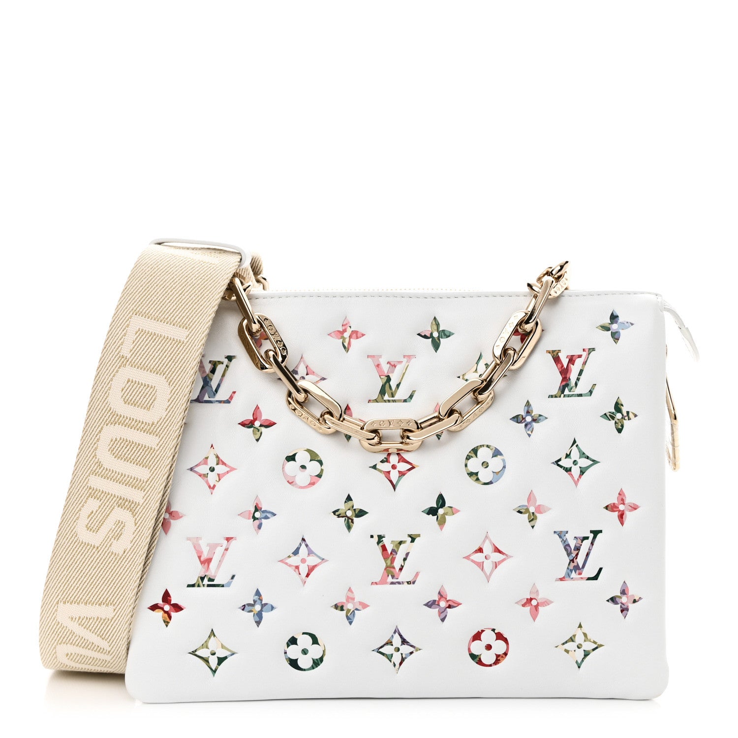 Louis Vuitton Lambskin Embossed Monogram LV Garden Coussin PM Cream 1 of 11
