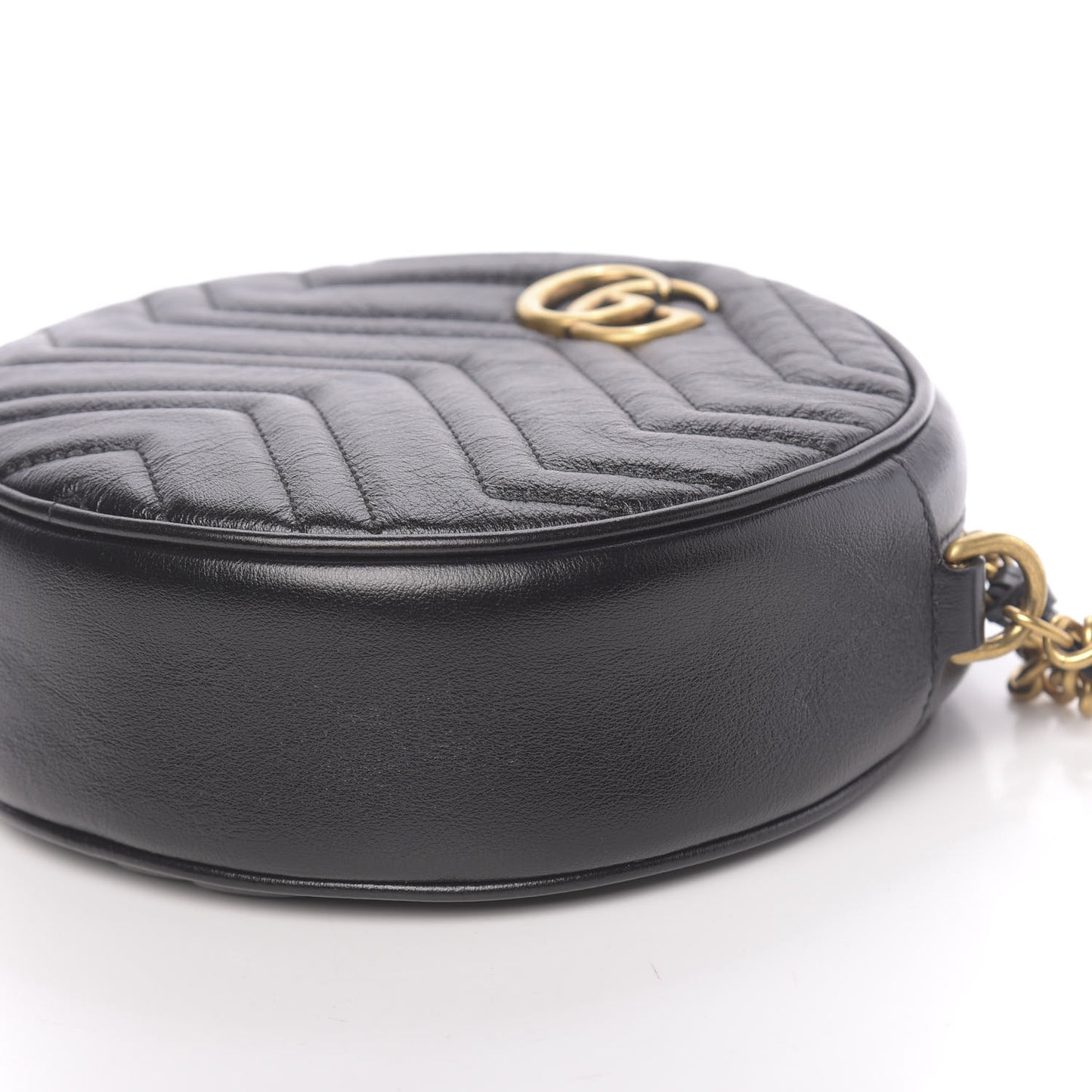 Azalea Calfskin Matelasse Heart Mini GG Marmont Round Shoulder Bag Black