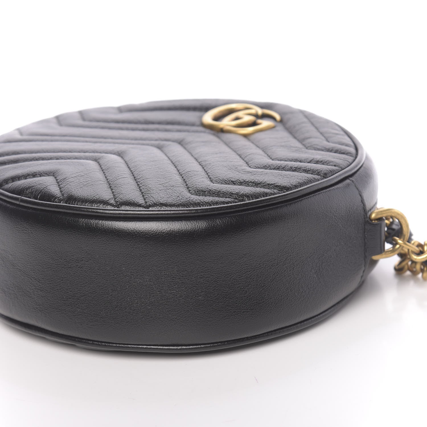 Gucci Azalea Calfskin Matelasse Heart Mini GG Marmont Round Shoulder Bag Black 9 of 10