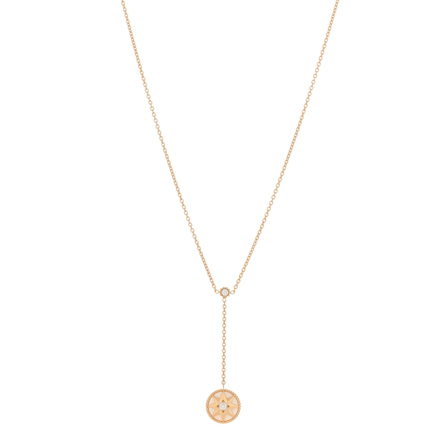 18K Yellow Gold Diamond Mother of Pearl Rose Des Vents Y Necklace