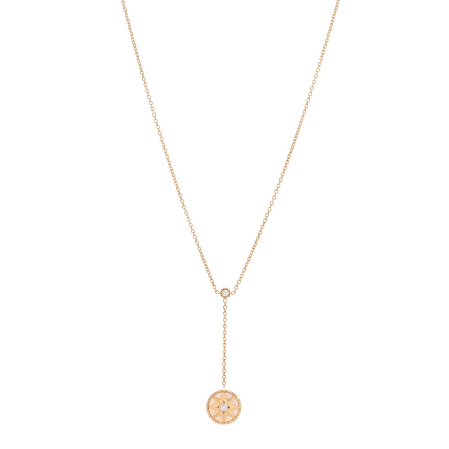 Christian Dior 18K Yellow Gold Diamond Mother of Pearl Rose Des Vents Y Necklace 1 of 6