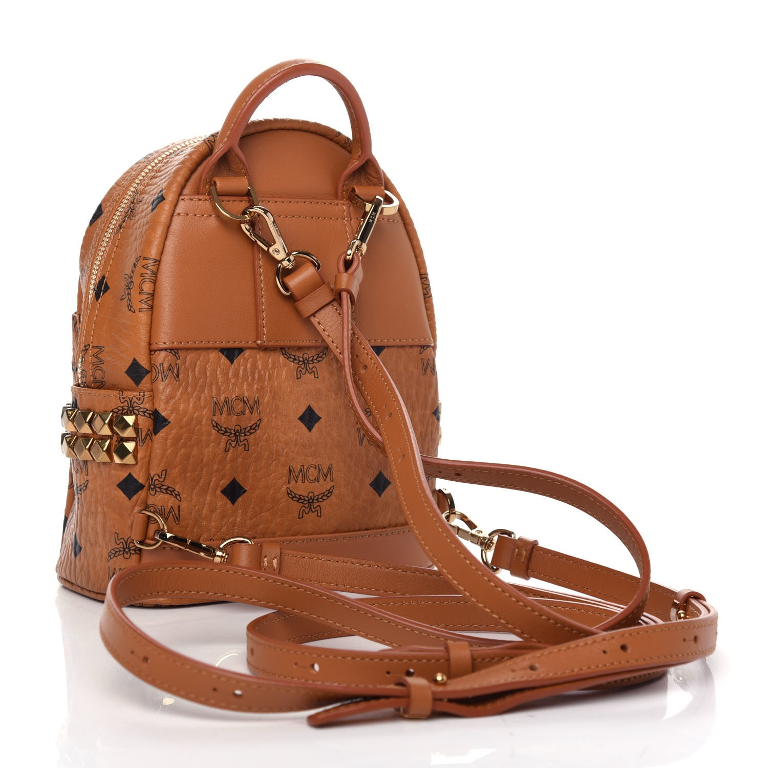 MCM Visetos Side Stud X-Mini Stark Bebe Boo Backpack Cognac 2 of 8