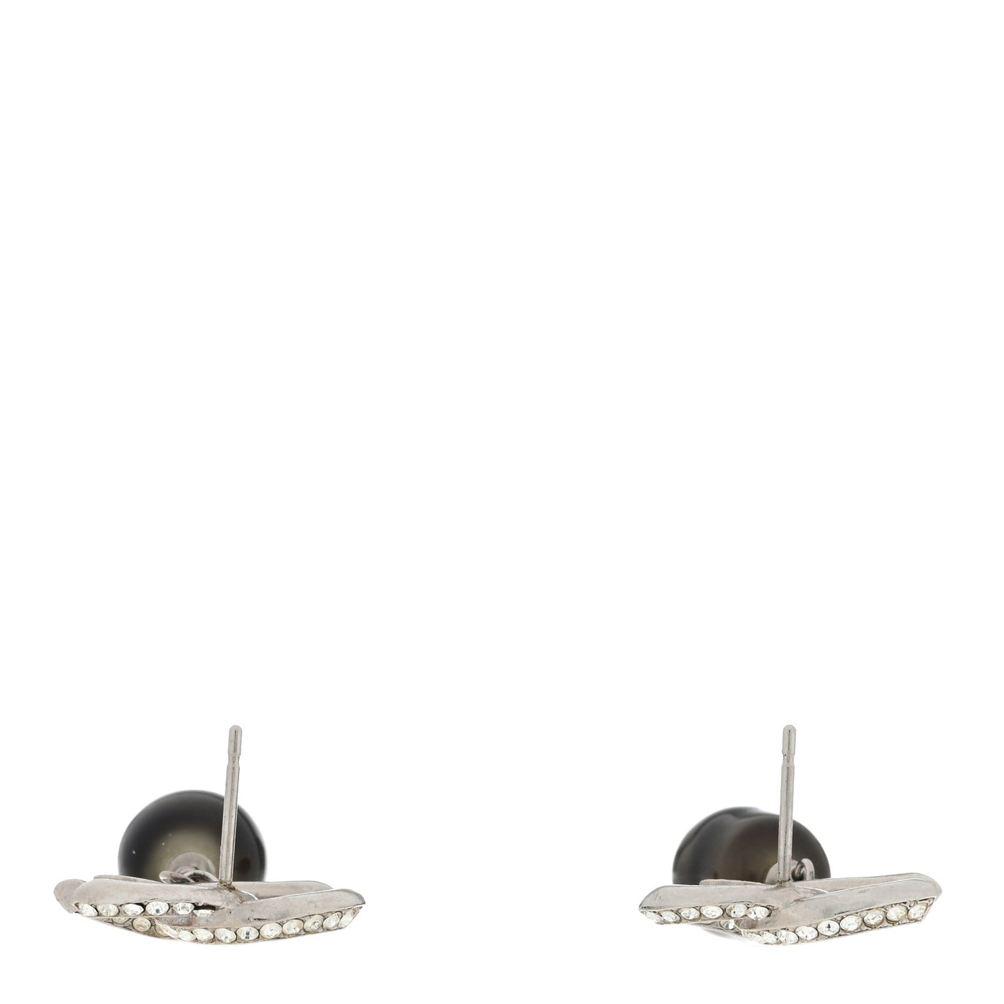 Crystal Pearl CC Drop Earrings Gold Grey