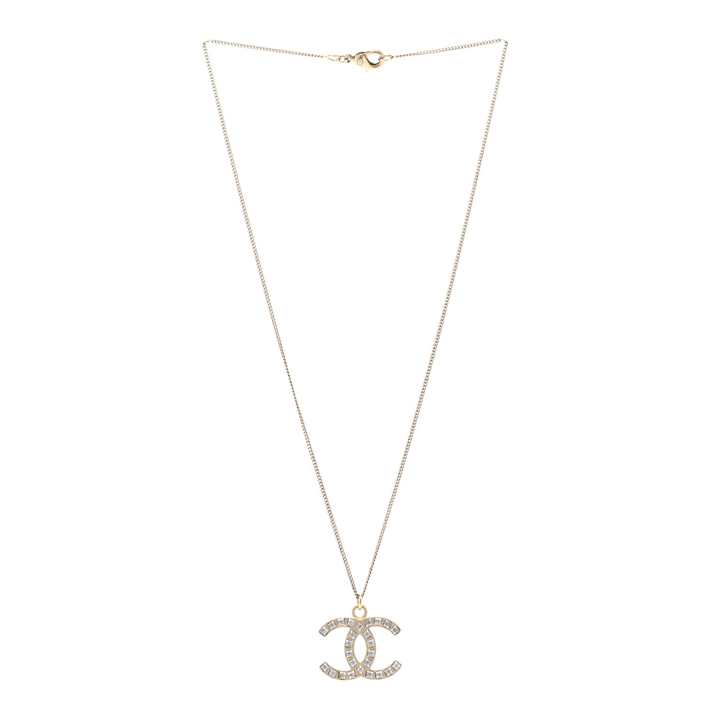 Baguette Crystal CC Necklace Light Gold