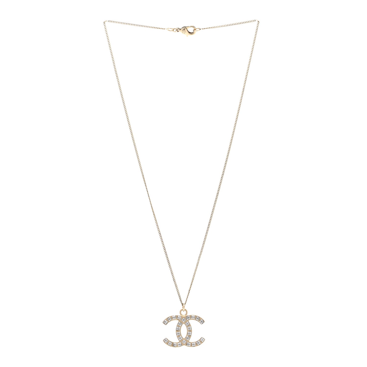 Chanel Baguette Crystal CC Necklace Light Gold 3 of 6