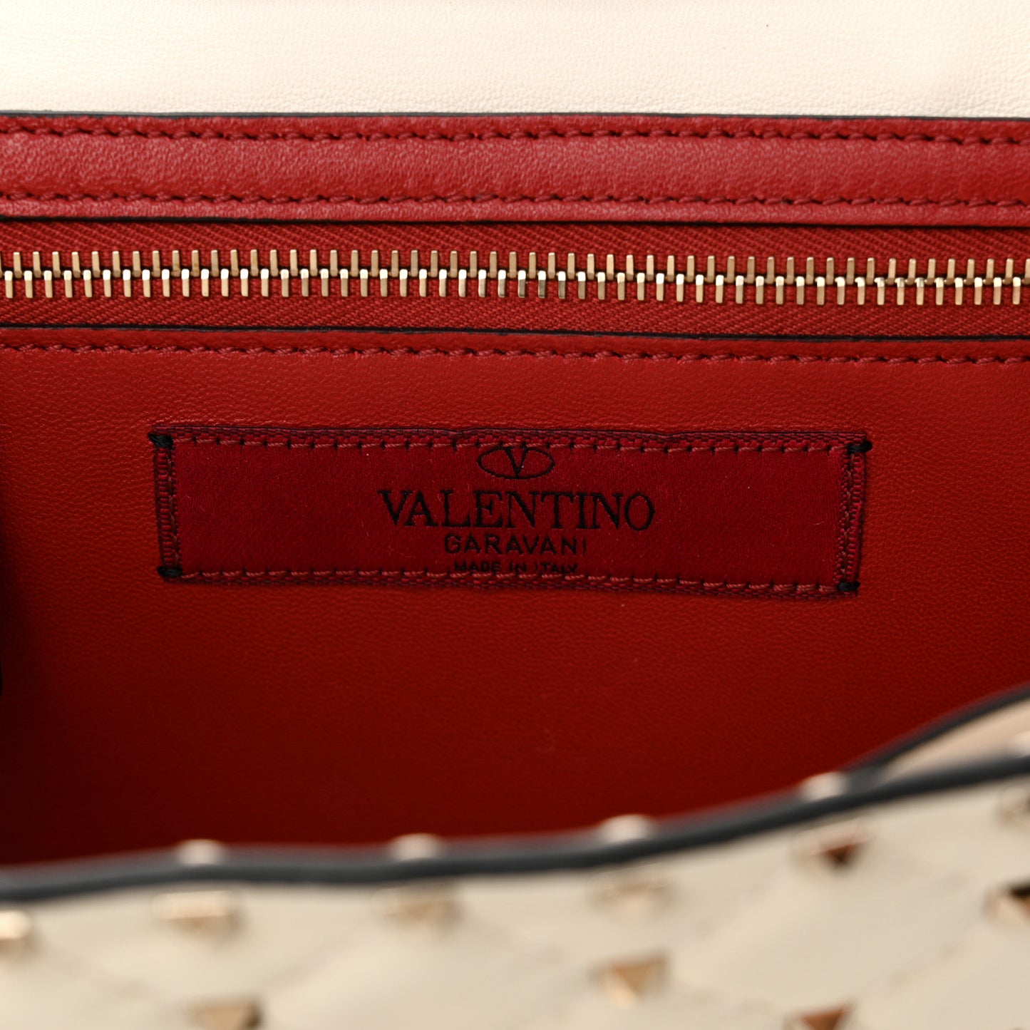 Nappa Rockstud Spike Wallet on Chain Light Ivory