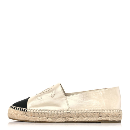 Chanel Metallic Calfskin Grosgrain CC Espadrilles 39 Ivory Black 1 of 8