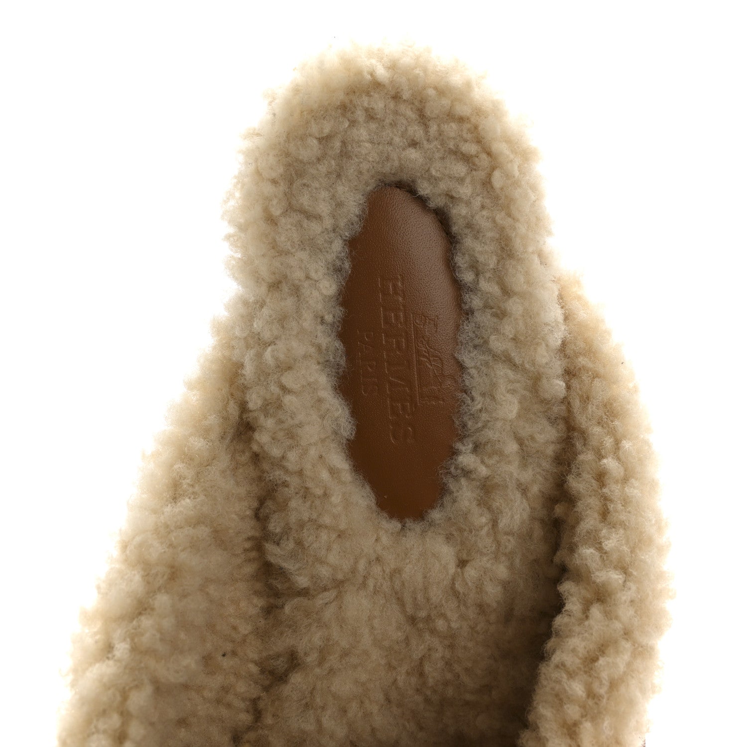Hermes Suede Goatskin Woolskin Womens Oz Mules 37 Naturel 7 of 10