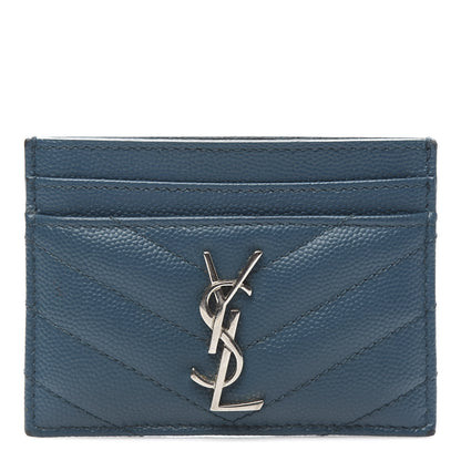 Saint Laurent Grain De Poudre Matelasse Chevron Monogram Credit Card Case Peacock Green 1 of 7