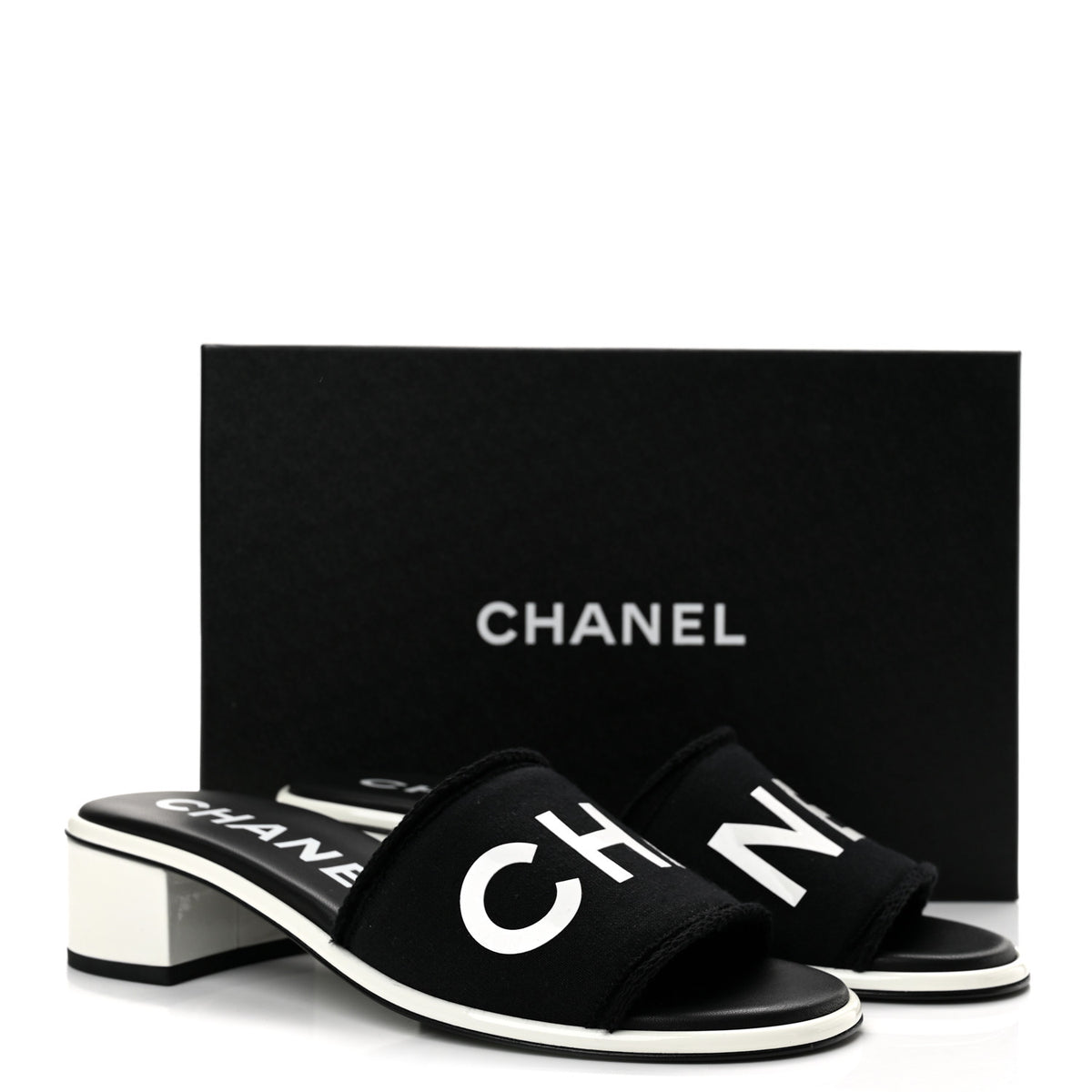Chanel Cotton Logo Mule Sandals 40 Black White 10 of 10