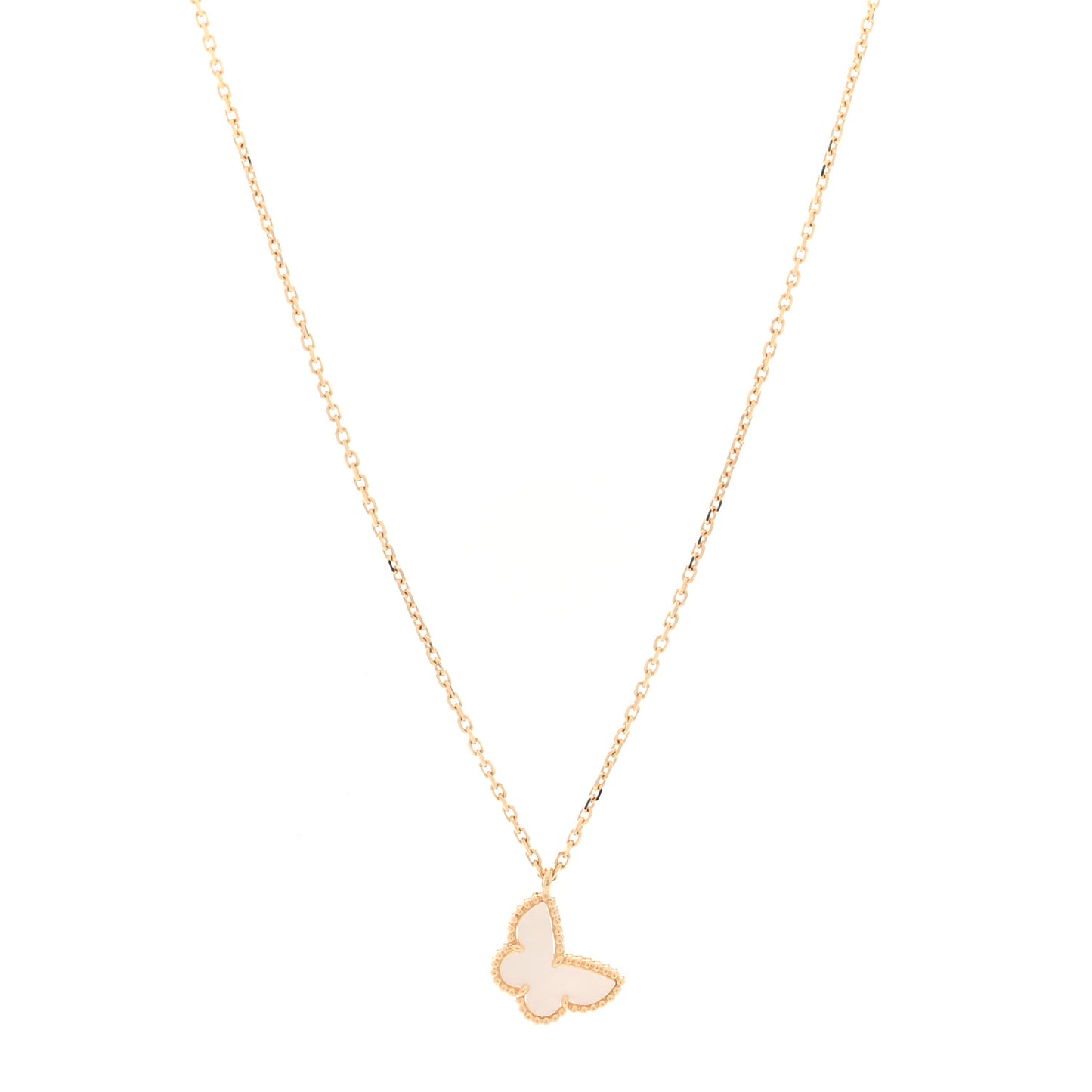 18K Yellow Gold Mother of Pearl Sweet Alhambra Butterfly Pendant Necklace