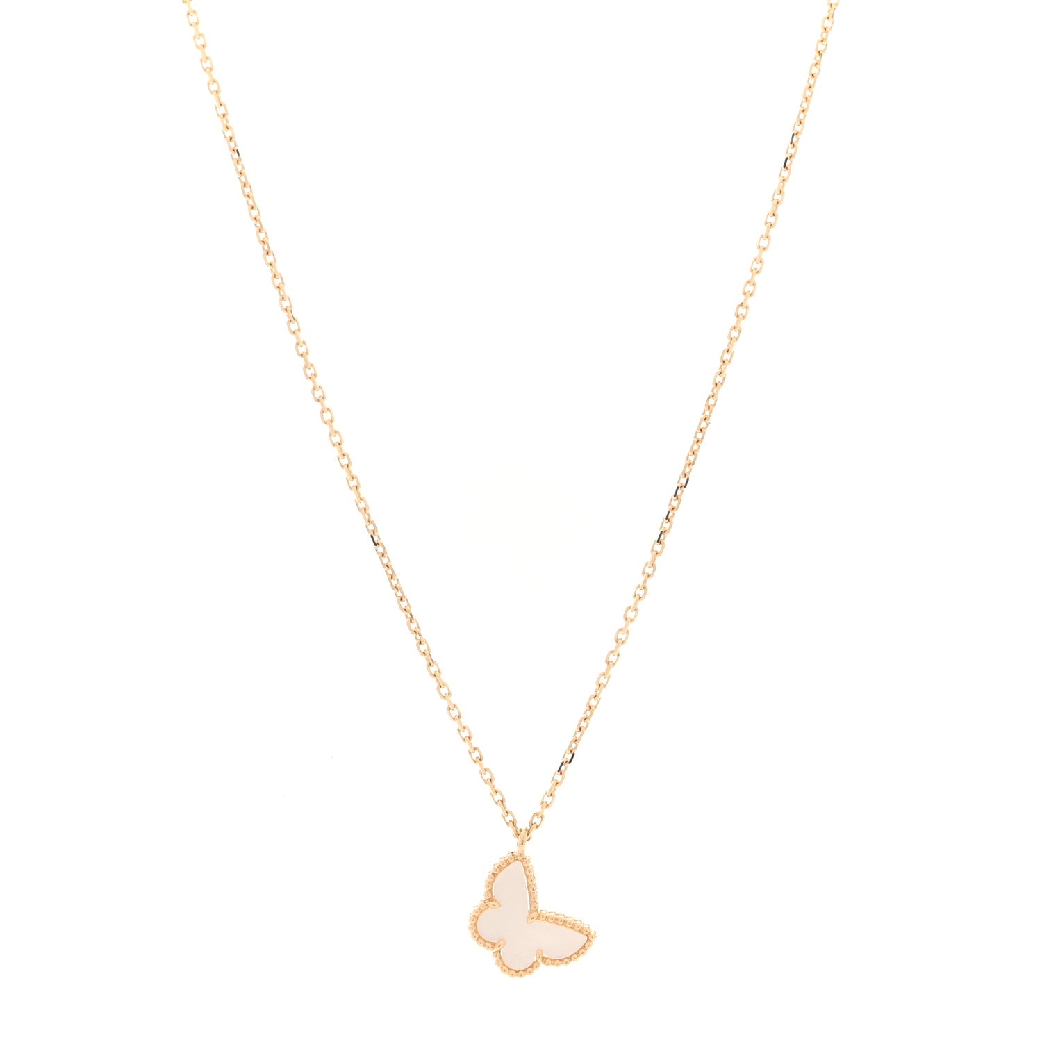 Van Cleef & Arpels 18K Yellow Gold Mother of Pearl Sweet Alhambra Butterfly Pendant Necklace 1 of 5