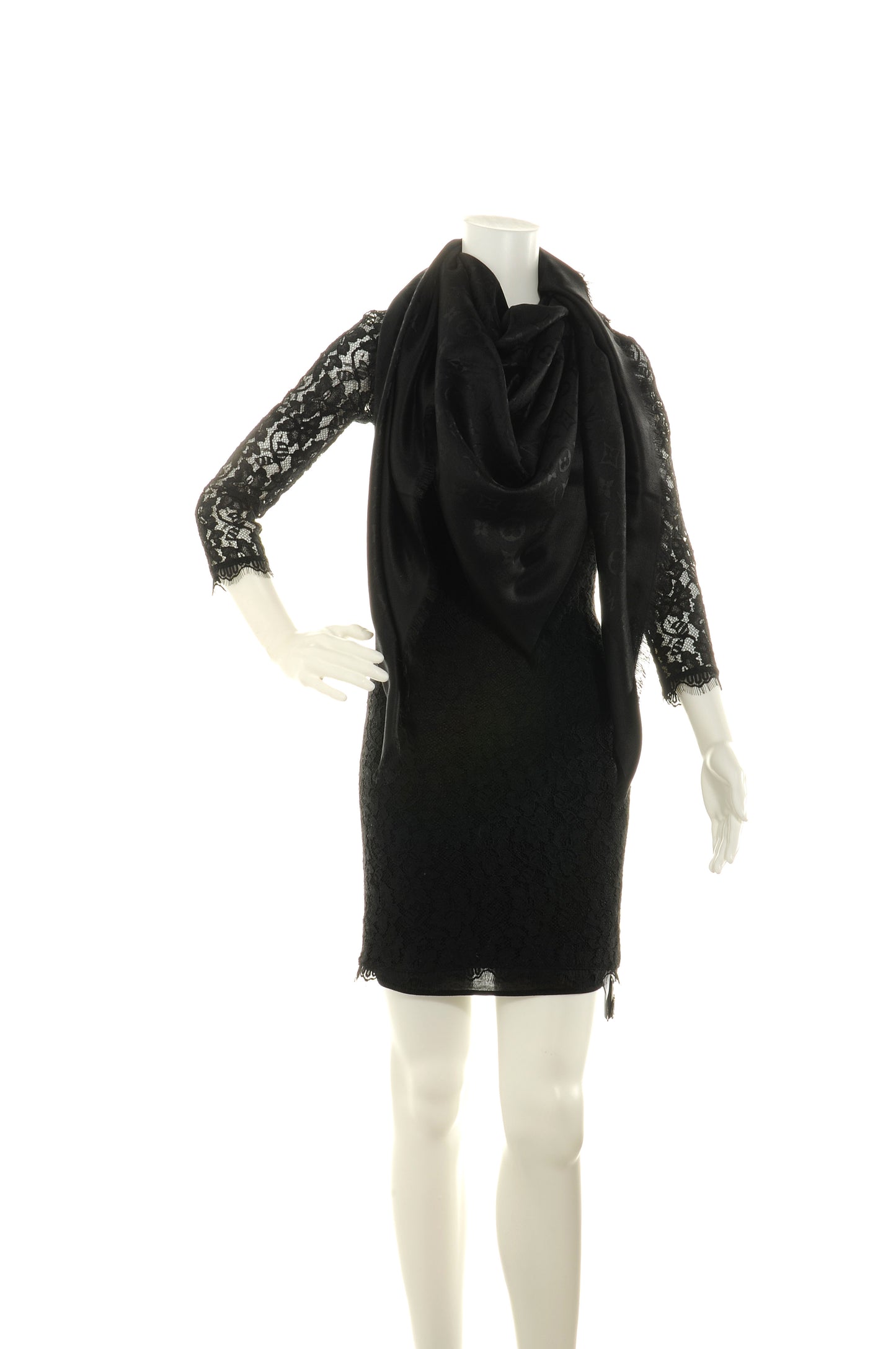 Silk Wool Monogram Shawl Black