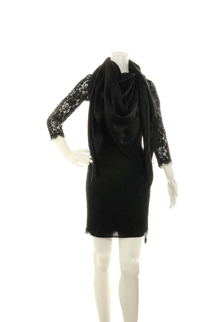 Louis Vuitton Silk Wool Monogram Shawl Black 2 of 5